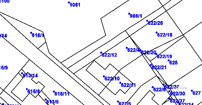 Parcela st. 622/12 v KÚ Zbýšov, Katastrální mapa