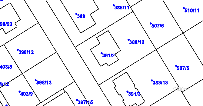 Parcela st. 391/2 v KÚ Zbýšov, Katastrální mapa