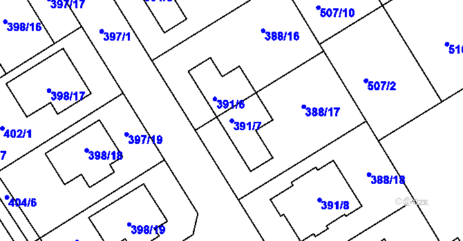 Parcela st. 391/7 v KÚ Zbýšov, Katastrální mapa