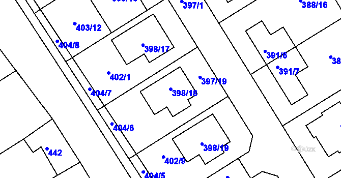 Parcela st. 398/18 v KÚ Zbýšov, Katastrální mapa
