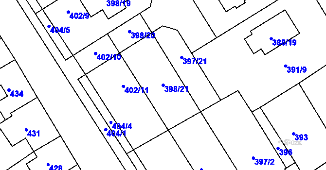 Parcela st. 398/21 v KÚ Zbýšov, Katastrální mapa