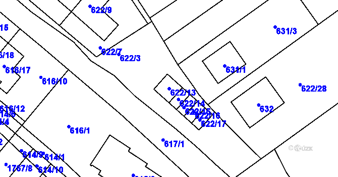 Parcela st. 622/13 v KÚ Zbýšov, Katastrální mapa