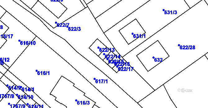 Parcela st. 622/14 v KÚ Zbýšov, Katastrální mapa