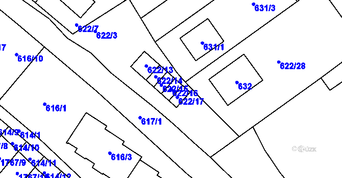 Parcela st. 622/16 v KÚ Zbýšov, Katastrální mapa