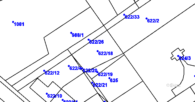 Parcela st. 622/18 v KÚ Zbýšov, Katastrální mapa
