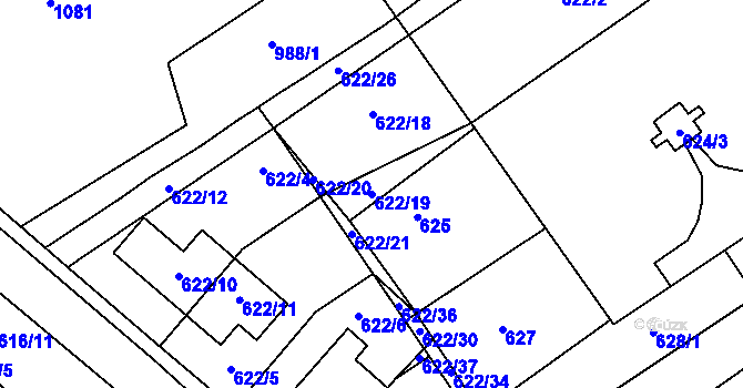Parcela st. 622/19 v KÚ Zbýšov, Katastrální mapa