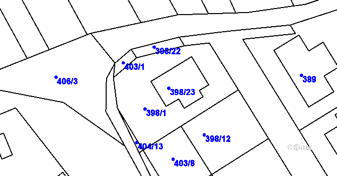 Parcela st. 398/23 v KÚ Zbýšov, Katastrální mapa