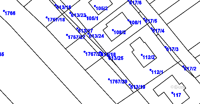 Parcela st. 613/18 v KÚ Zbýšov, Katastrální mapa