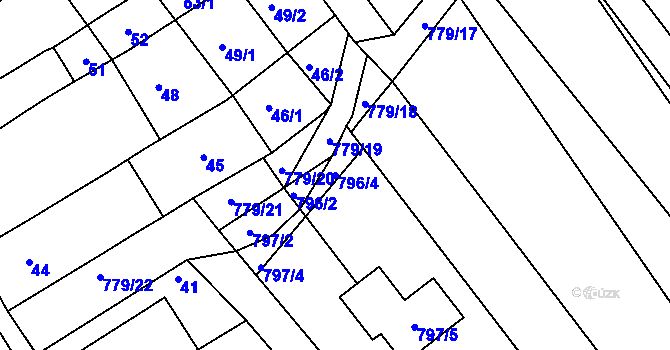 Parcela st. 796/4 v KÚ Zbýšov, Katastrální mapa