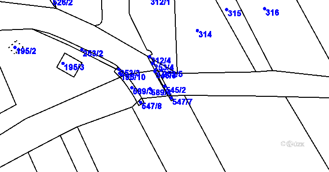 Parcela st. 545/2 v KÚ Zbýšov, Katastrální mapa