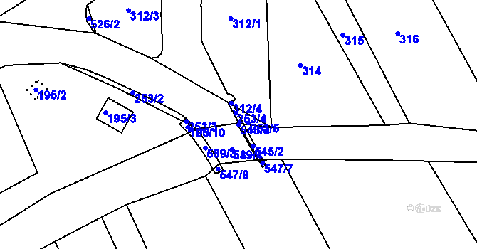 Parcela st. 545/3 v KÚ Zbýšov, Katastrální mapa