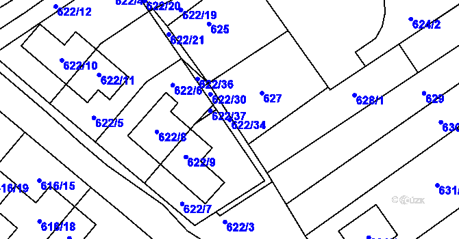 Parcela st. 622/34 v KÚ Zbýšov, Katastrální mapa