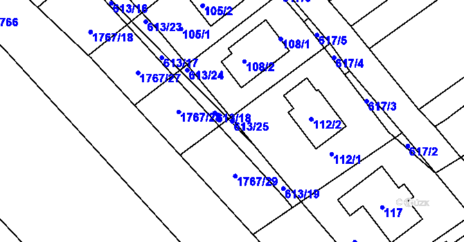 Parcela st. 613/25 v KÚ Zbýšov, Katastrální mapa