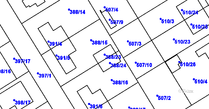 Parcela st. 388/23 v KÚ Zbýšov, Katastrální mapa