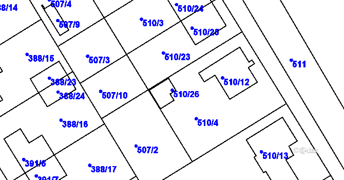 Parcela st. 510/26 v KÚ Zbýšov, Katastrální mapa