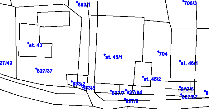 Parcela st. 45/1 v KÚ Koryto, Katastrální mapa