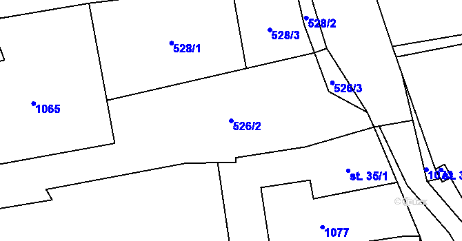 Parcela st. 526/2 v KÚ Koryto, Katastrální mapa