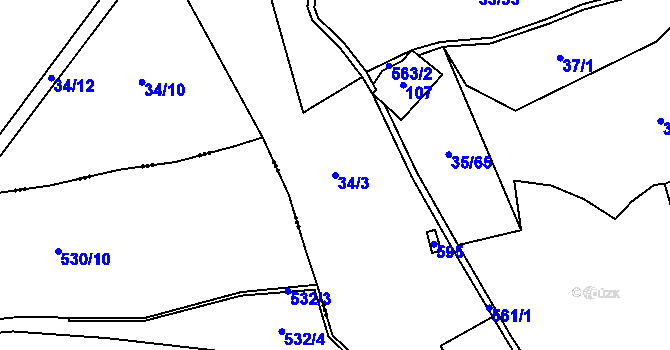 Parcela st. 34/3 v KÚ Spálenec, Katastrální mapa