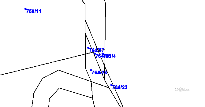 Parcela st. 761/4 v KÚ Zbytiny, Katastrální mapa