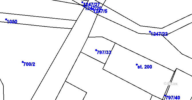 Parcela st. 797/33 v KÚ Zbytiny, Katastrální mapa