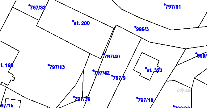 Parcela st. 797/40 v KÚ Zbytiny, Katastrální mapa