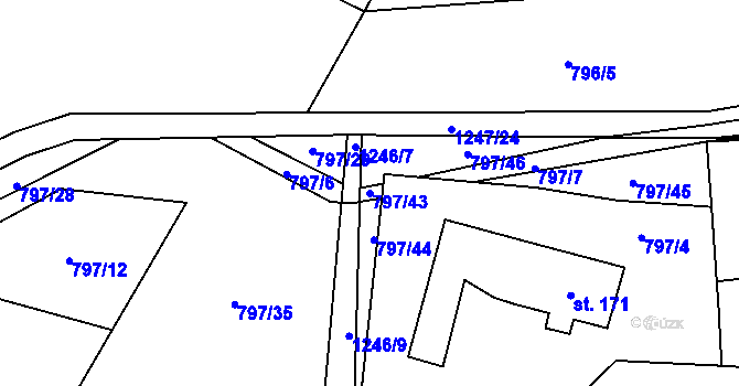 Parcela st. 797/43 v KÚ Zbytiny, Katastrální mapa