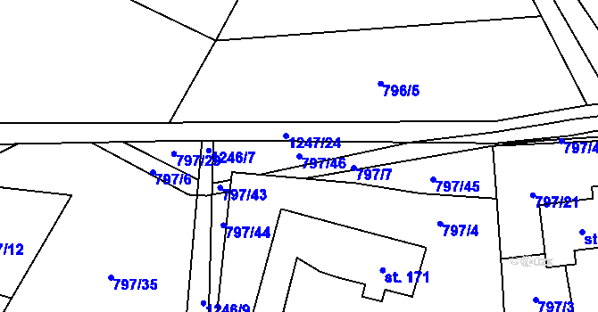 Parcela st. 797/46 v KÚ Zbytiny, Katastrální mapa