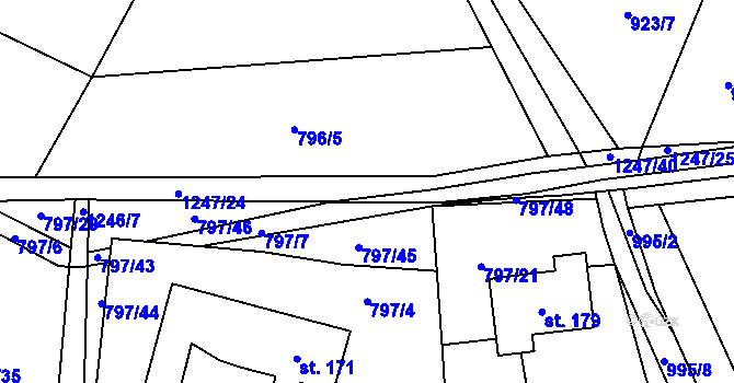 Parcela st. 1247/21 v KÚ Zbytiny, Katastrální mapa