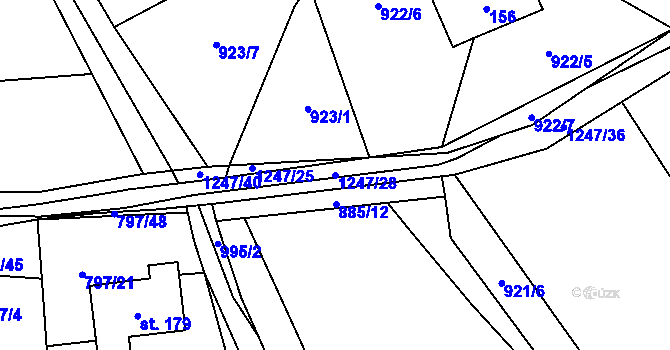 Parcela st. 1247/28 v KÚ Zbytiny, Katastrální mapa