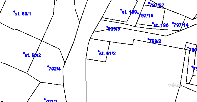 Parcela st. 61/2 v KÚ Zbytiny, Katastrální mapa