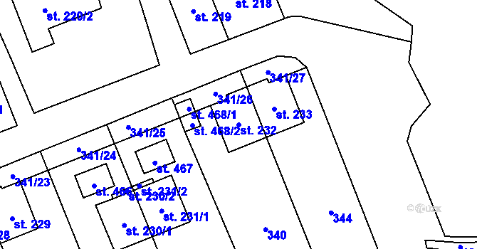 Parcela st. 232 v KÚ Zbytiny, Katastrální mapa