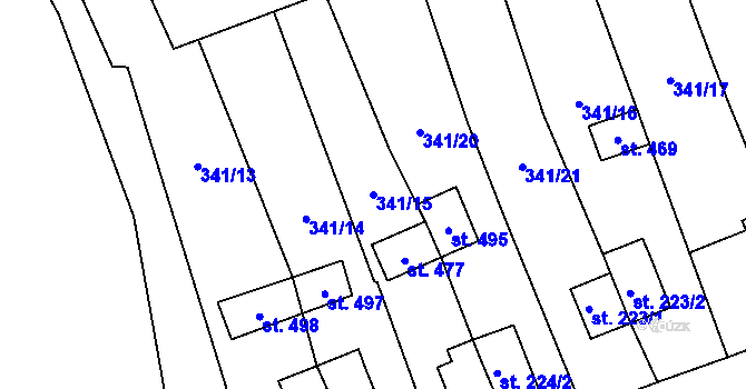 Parcela st. 341/15 v KÚ Zbytiny, Katastrální mapa
