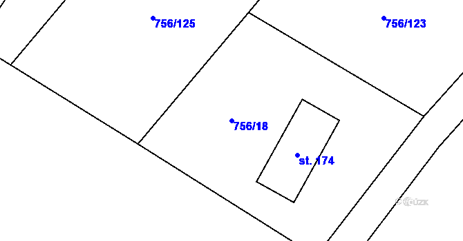 Parcela st. 756/18 v KÚ Zbytiny, Katastrální mapa