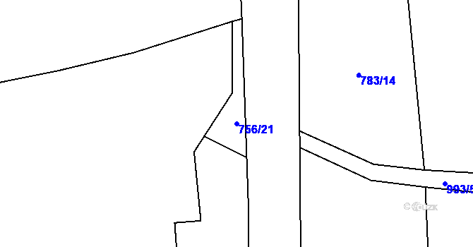 Parcela st. 756/21 v KÚ Zbytiny, Katastrální mapa