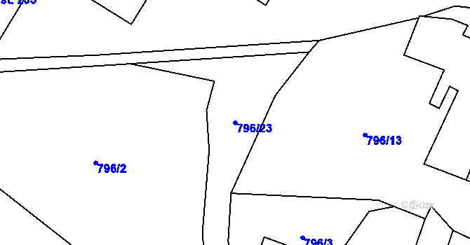 Parcela st. 796/23 v KÚ Zbytiny, Katastrální mapa
