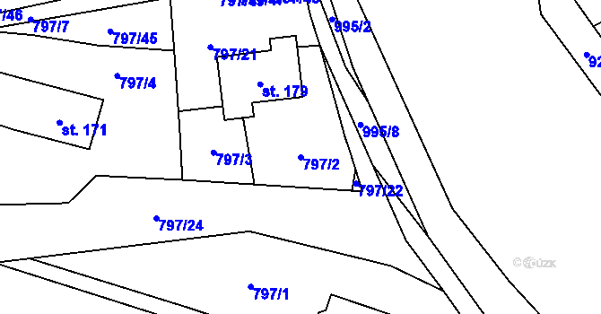 Parcela st. 797/2 v KÚ Zbytiny, Katastrální mapa