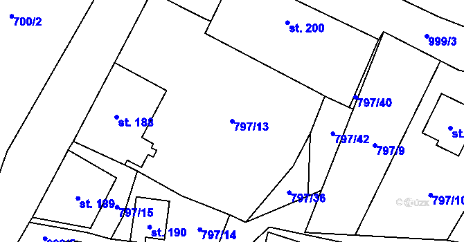 Parcela st. 797/13 v KÚ Zbytiny, Katastrální mapa