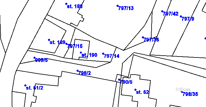 Parcela st. 797/14 v KÚ Zbytiny, Katastrální mapa