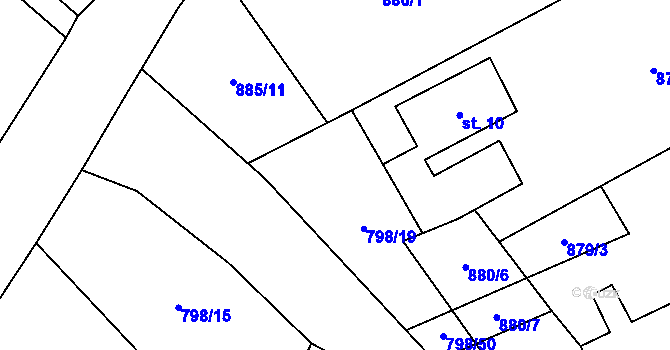 Parcela st. 885/13 v KÚ Zbytiny, Katastrální mapa