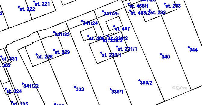 Parcela st. 230/1 v KÚ Zbytiny, Katastrální mapa