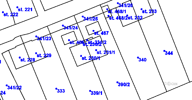 Parcela st. 231/1 v KÚ Zbytiny, Katastrální mapa