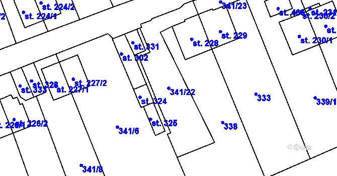 Parcela st. 341/22 v KÚ Zbytiny, Katastrální mapa