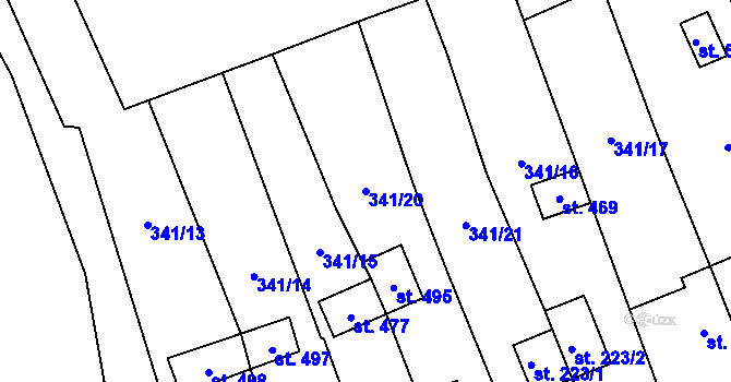 Parcela st. 341/20 v KÚ Zbytiny, Katastrální mapa
