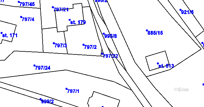 Parcela st. 797/22 v KÚ Zbytiny, Katastrální mapa