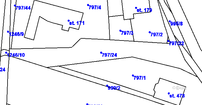 Parcela st. 797/24 v KÚ Zbytiny, Katastrální mapa