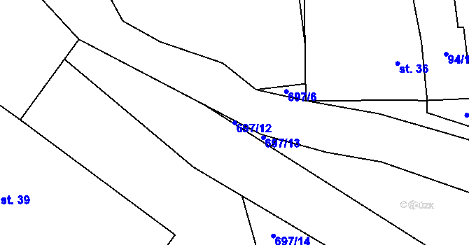 Parcela st. 697/12 v KÚ Zbytiny, Katastrální mapa