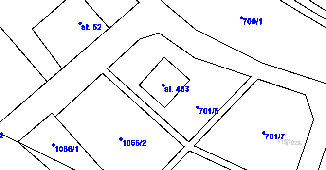 Parcela st. 483 v KÚ Zbytiny, Katastrální mapa