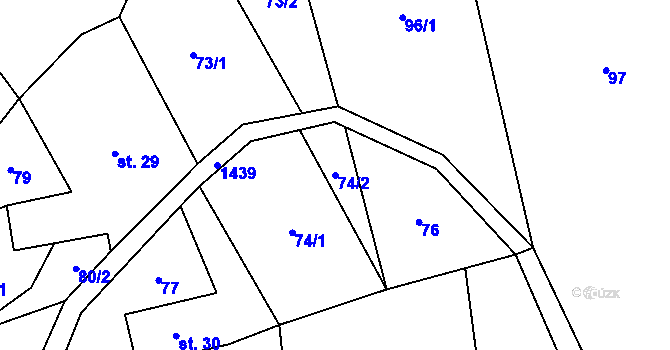 Parcela st. 74/2 v KÚ Zdebuzeves, Katastrální mapa