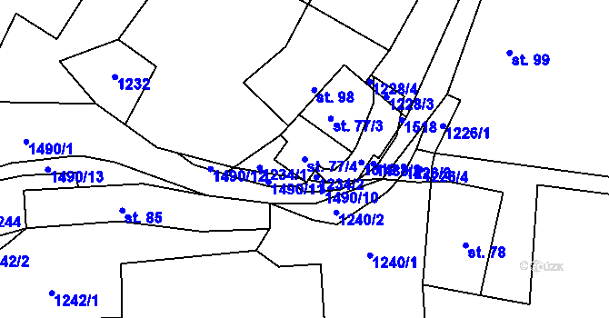 Parcela st. 77/4 v KÚ Zdebuzeves, Katastrální mapa