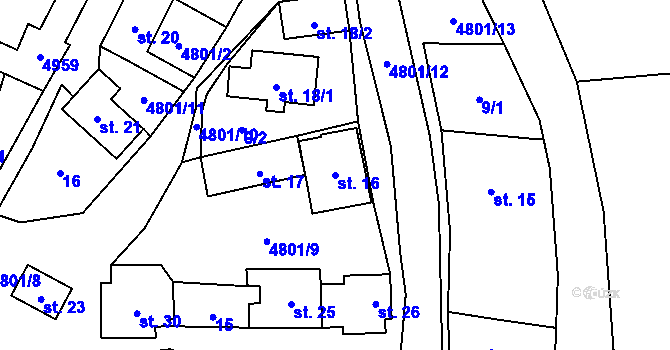 Parcela st. 16 v KÚ Zděchov, Katastrální mapa